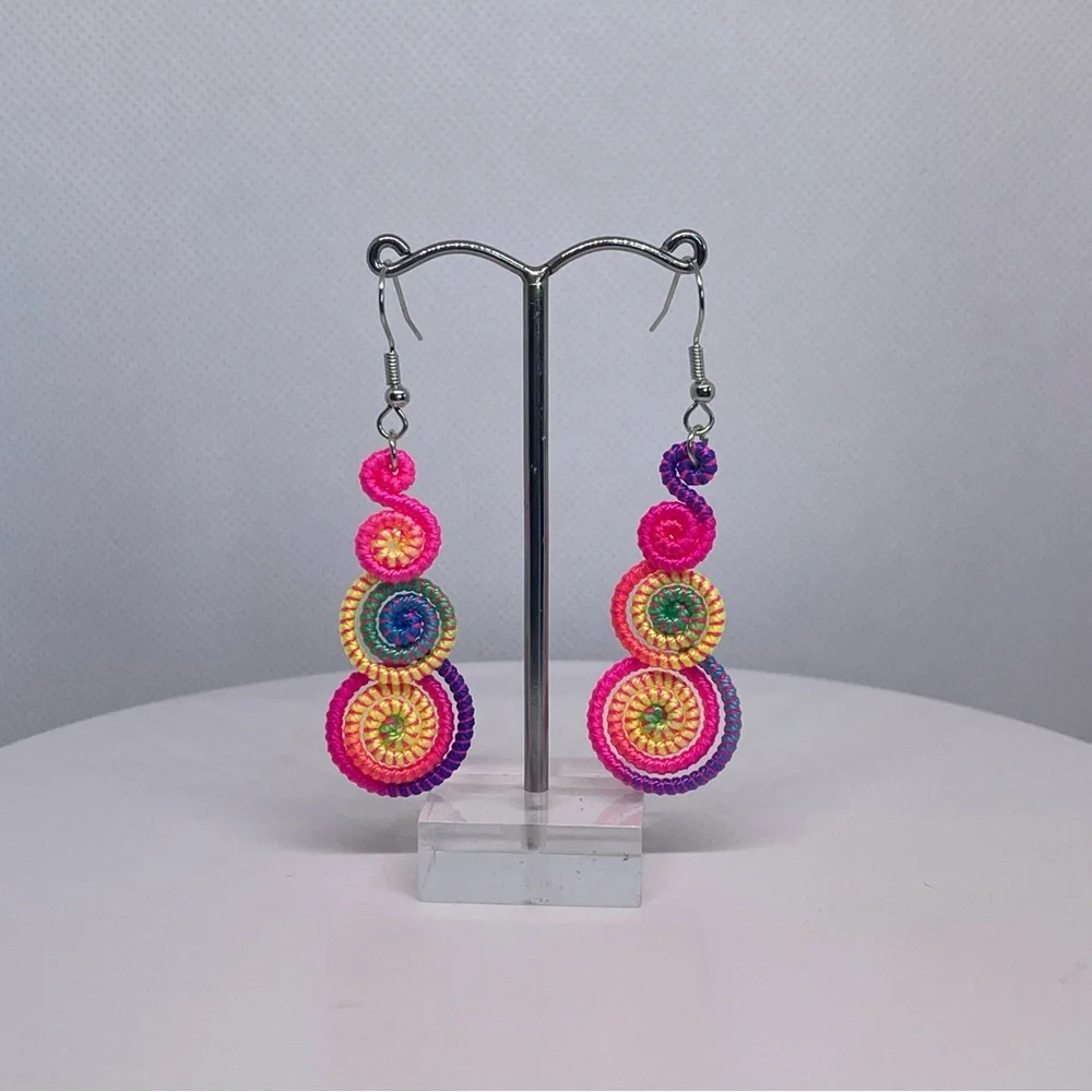 Multicolor retro spiral swirl drop earrings